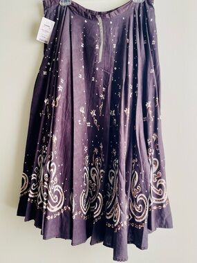 Floral Midi Skirt Brown and Gold